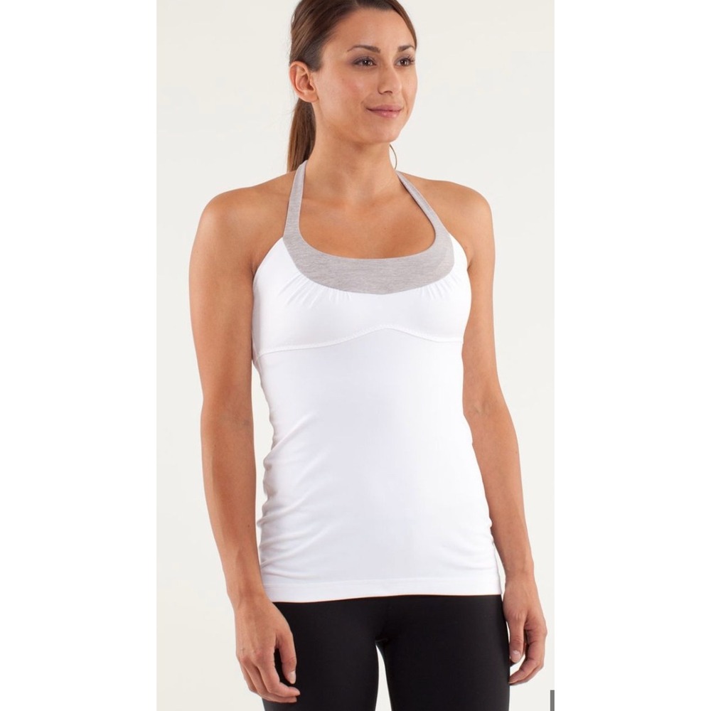 Lululemon Scoop Me Up Tank Top, White Heathered Grey, Built in Bra, Size 6